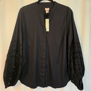NEW Chico's Eyelet-Sleeve Blouse, Black, Size 2